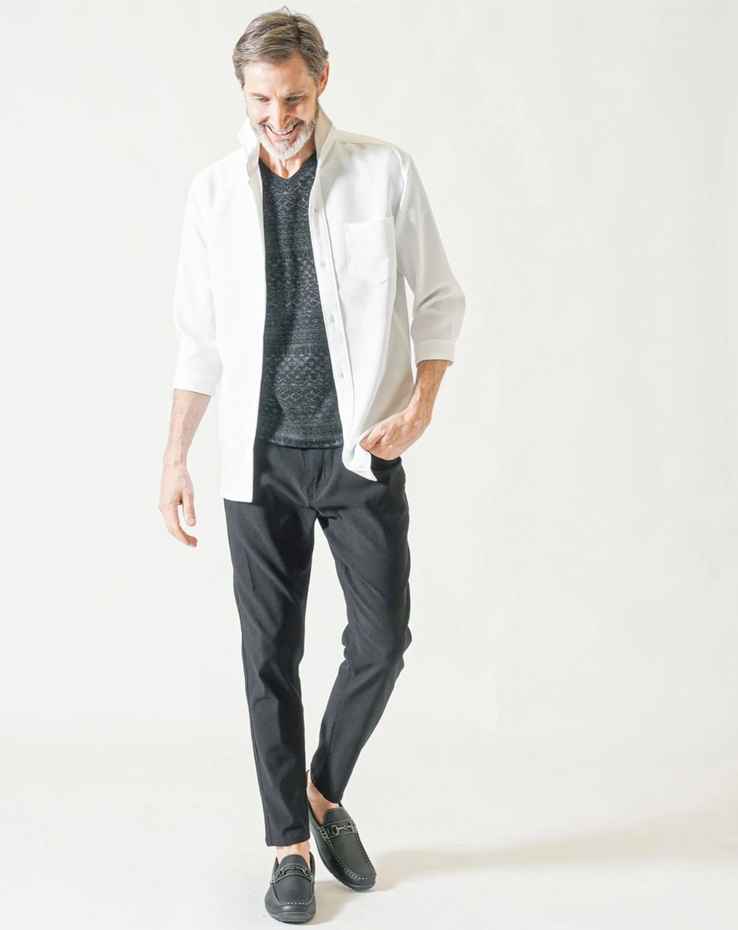 50代60代向け ジャガードデザインパイル地Vネック半袖Ｔシャツ - Image 6