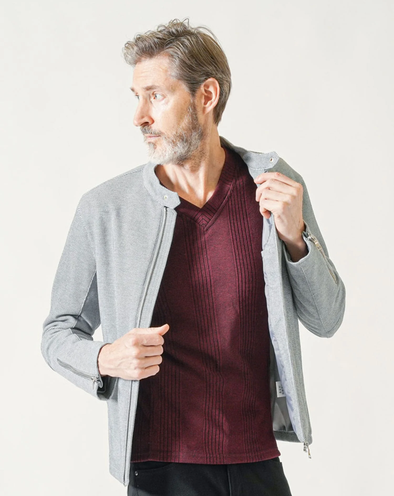 50代60代向け カット素材長袖シングルライダースジャケット - Image 13