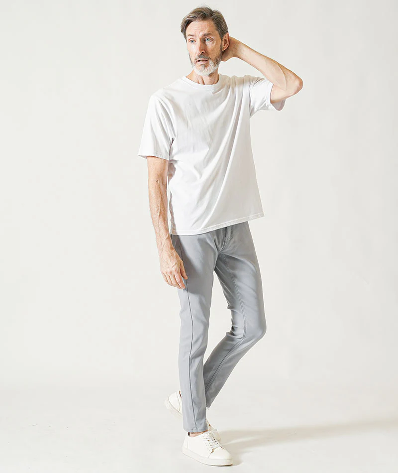 60代メンズ夏の3点コーデセット 黒5分袖サマーカーディガン×白半袖Tシャツ×グレーストレッチチノパンツ - Image 11