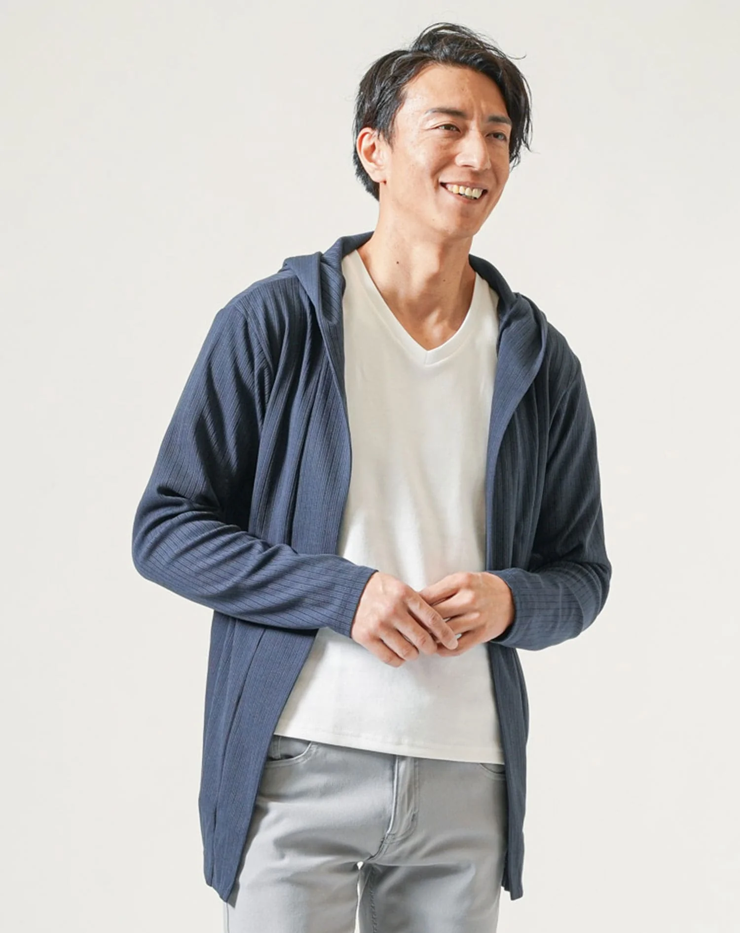 膨れストライプ長袖スリムロングパーカー - Image 13