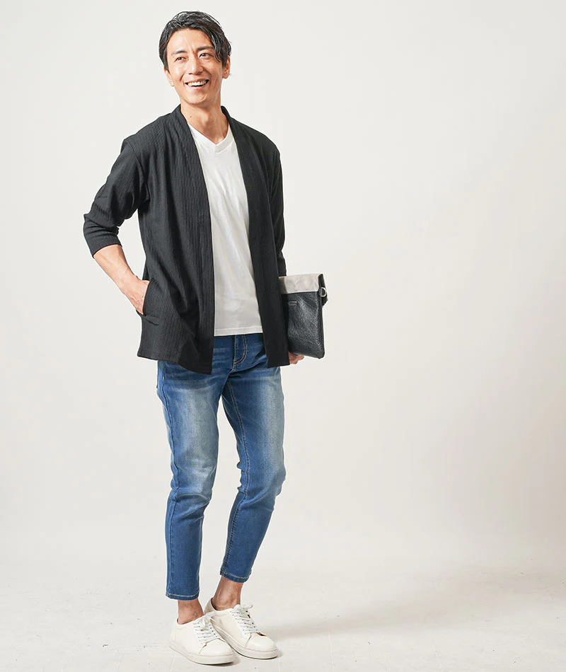 膨れストライプ夏薄手7分袖ボタンレスセミロングカーディガン - Image 10