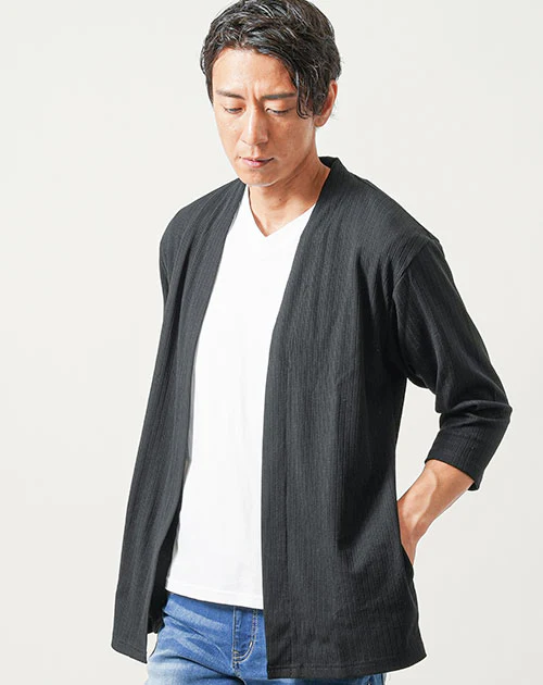 膨れストライプ夏薄手7分袖ボタンレスセミロングカーディガン - Image 20