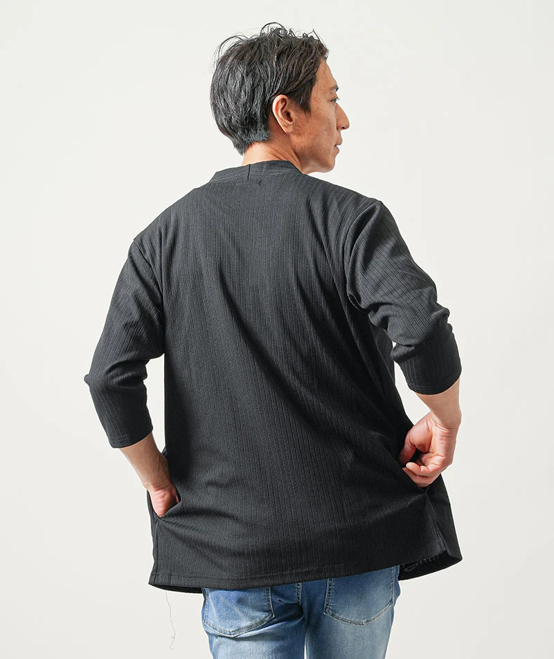 膨れストライプ夏薄手7分袖ボタンレスセミロングカーディガン - Image 7