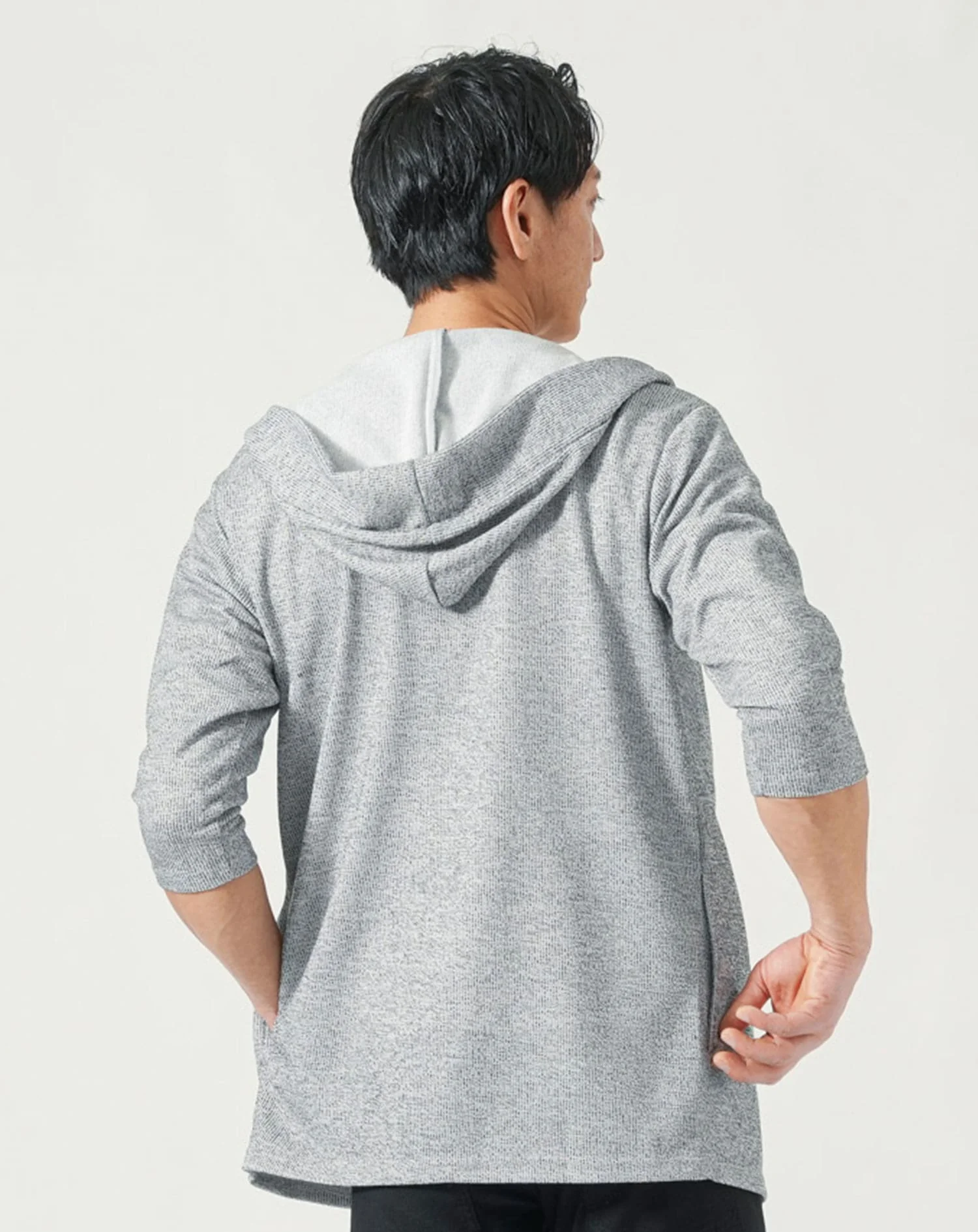 スモールジャガード7分袖ロングフーディガン - Image 6