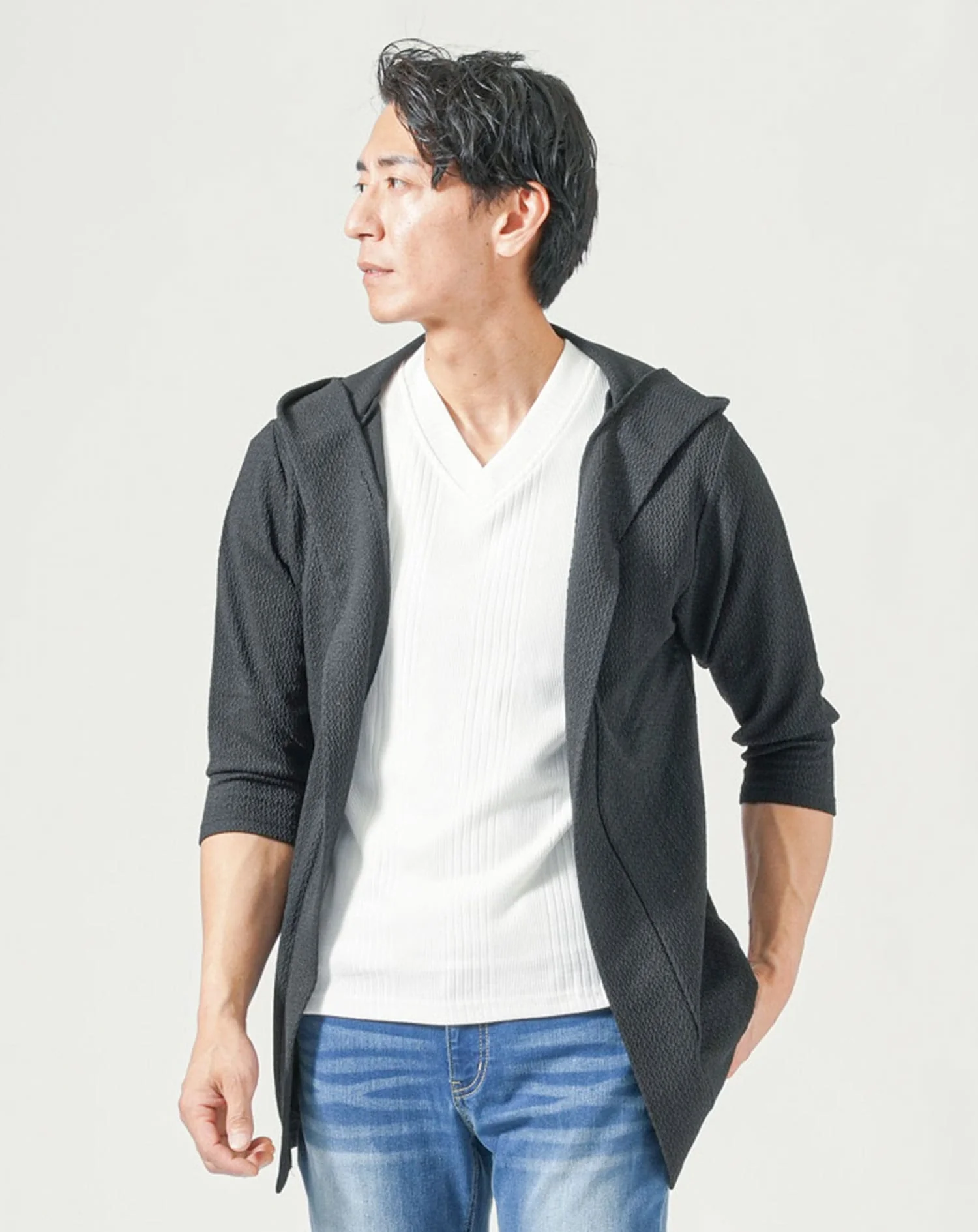ランダムジャガード7分袖ロングパーカー - Image 12