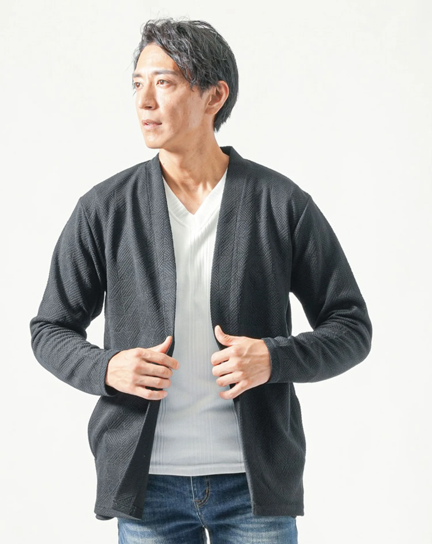 膨れジャガード長袖ボタンレスロングカーディガン - Image 15