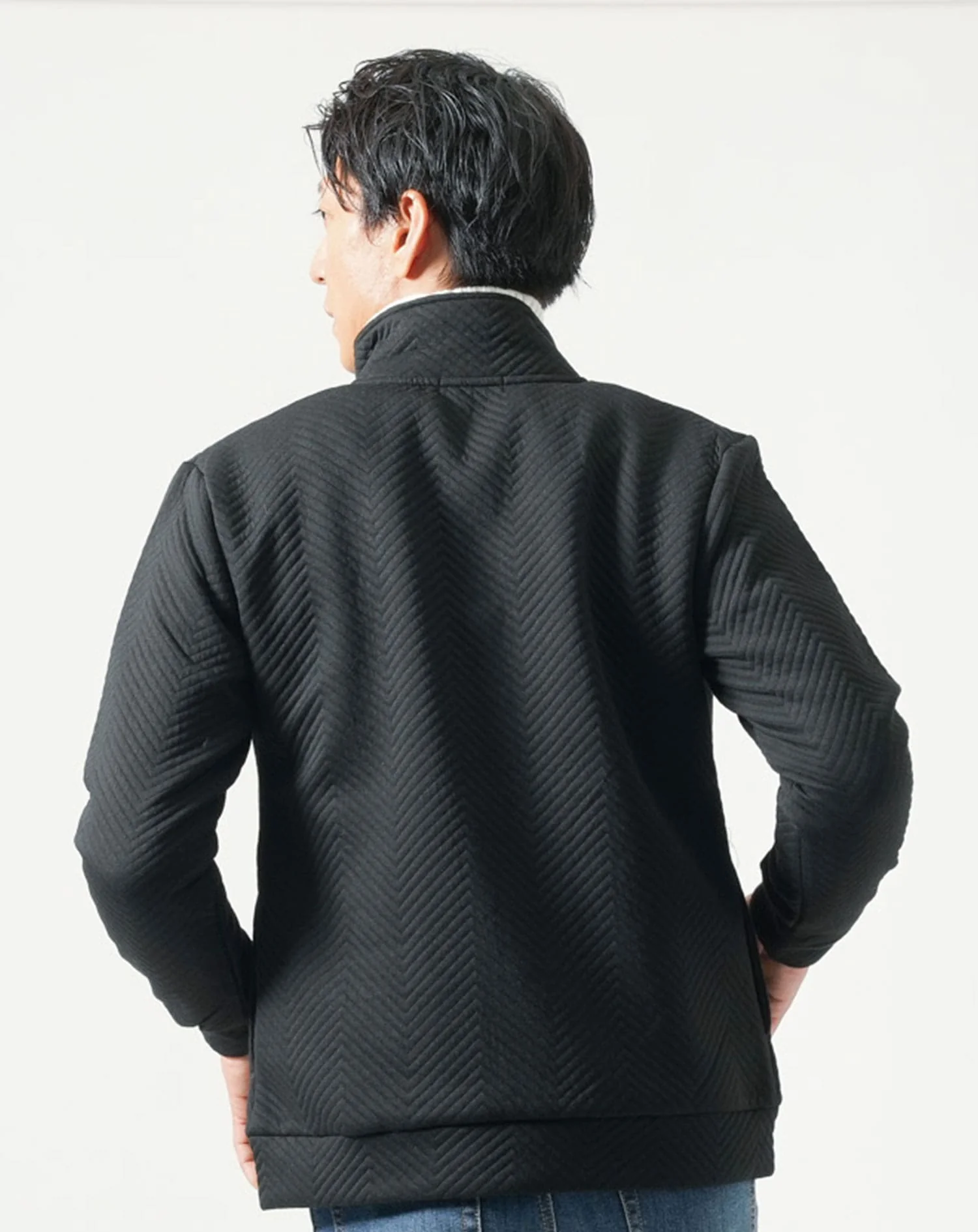 膨れヘリンボーンダブルジップ長袖ドライバーズジャケット - Image 14