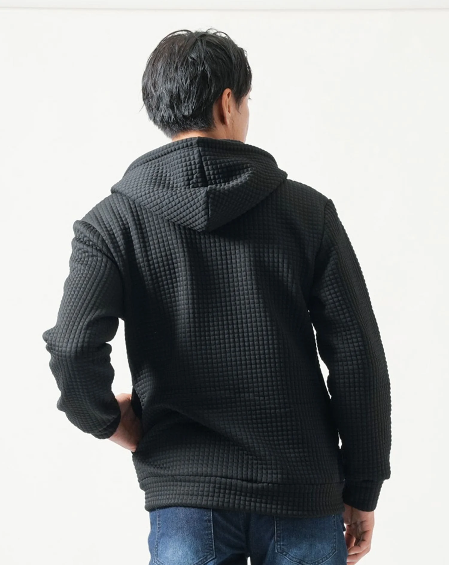キルティングワッフル素材長袖ジップアップパーカー - Image 7