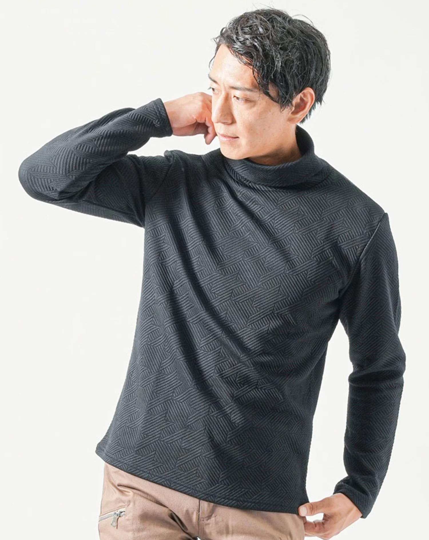 キルティング千鳥長袖タートルネックTシャツ - Image 12
