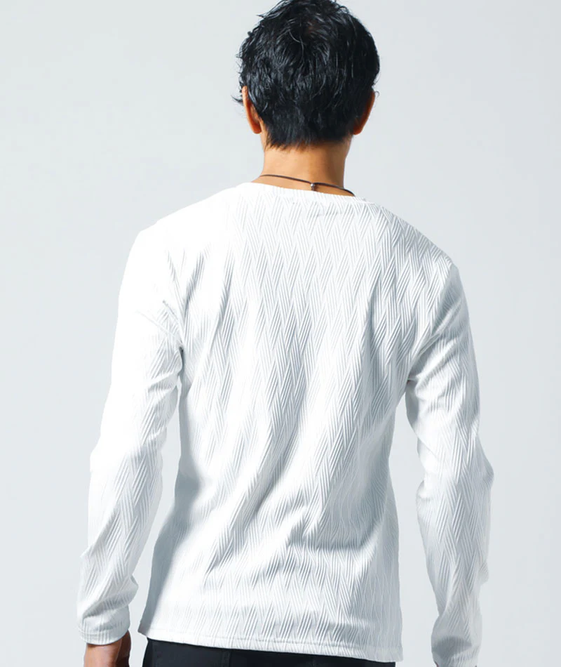 シェブロン編み長袖VネックTシャツ - Image 7