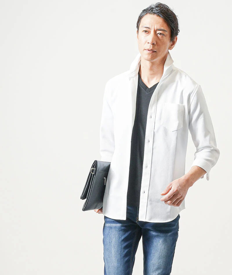 ちょいワル・イケオジメンズ接触冷感3点コーデセット　白7分袖シャツ×黒半袖Tシャツ×インディゴアンクルデニムパンツ - Image 10