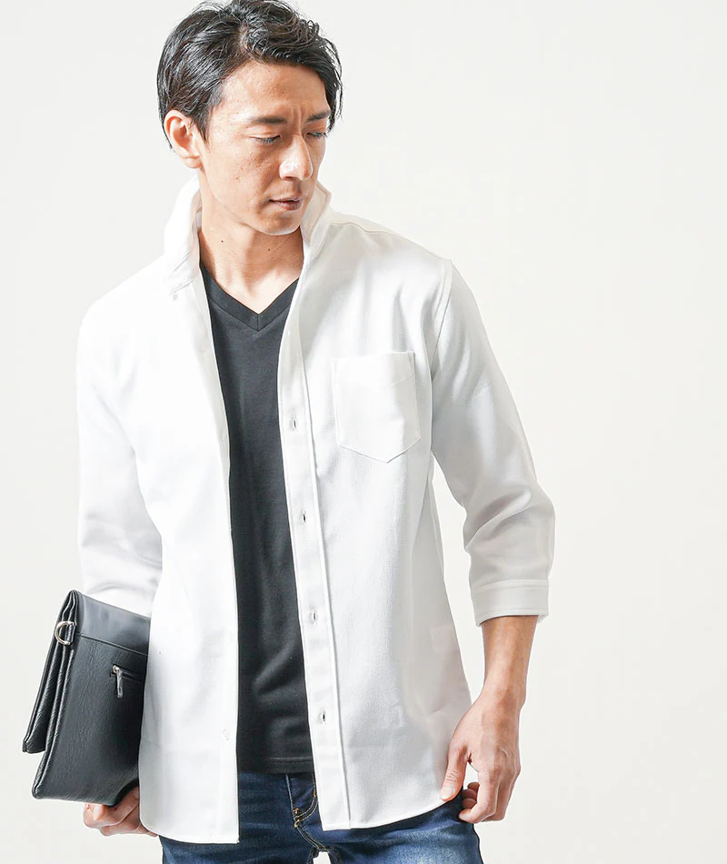 ちょいワル・イケオジメンズ接触冷感3点コーデセット　白7分袖シャツ×黒半袖Tシャツ×インディゴアンクルデニムパンツ - Image 12