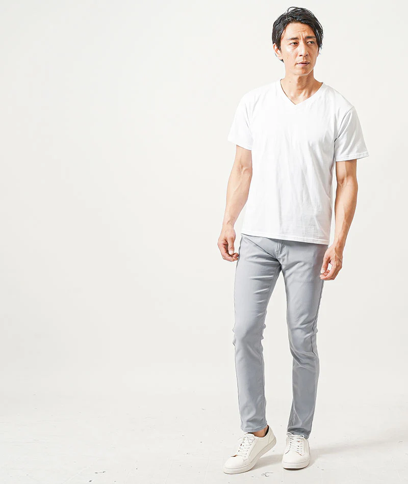 ちょいワル・イケオジメンズ3点コーデセット　黒7分袖ジャケット×白半袖Tシャツ×グレースリムチノパンツ - Image 5