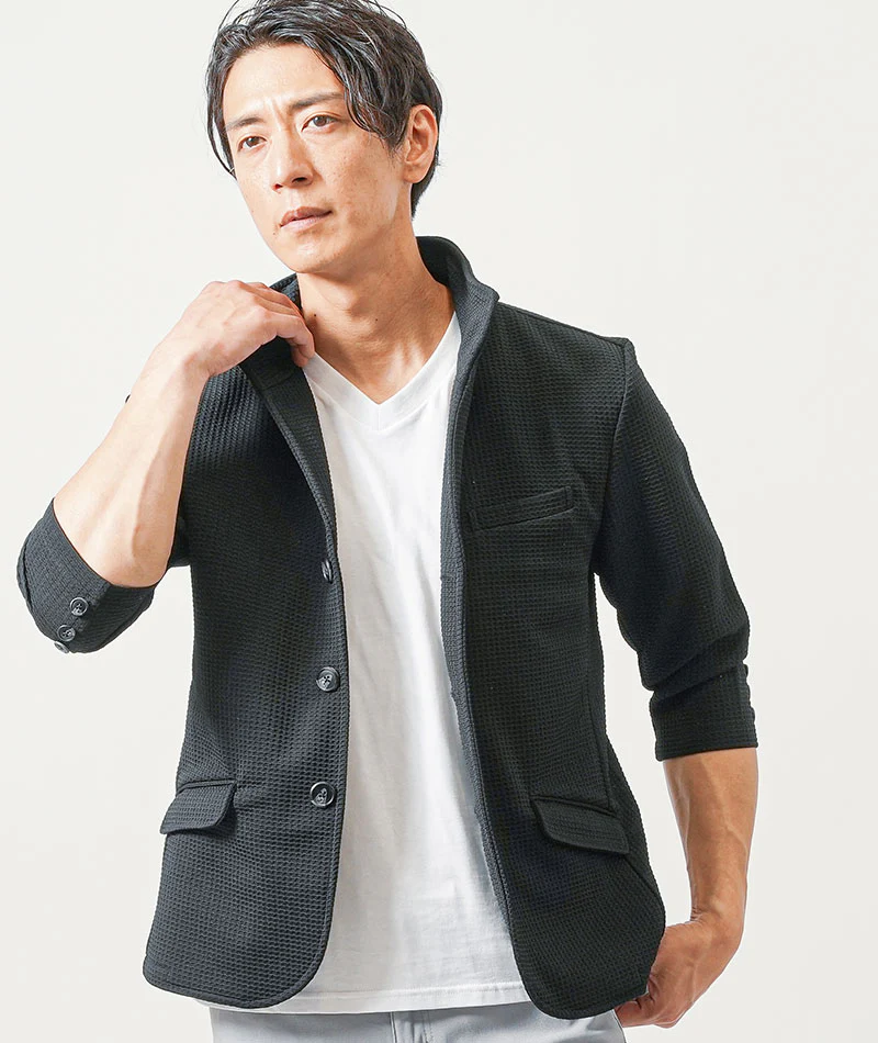 ちょいワル・イケオジメンズ3点コーデセット　黒7分袖ジャケット×白半袖Tシャツ×グレースリムチノパンツ - Image 6