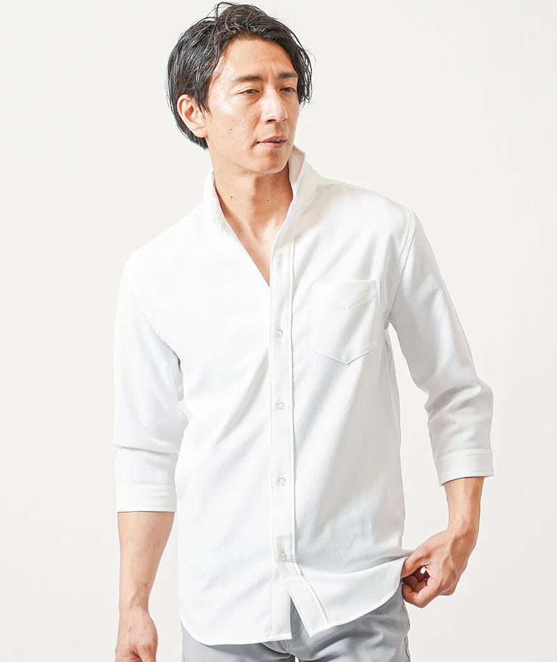 ちょいワル・イケオジメンズ夏の3点コーデセット　白7分袖シャツ×黒7分袖シャツ×グレースリムチノパンツ - Image 6