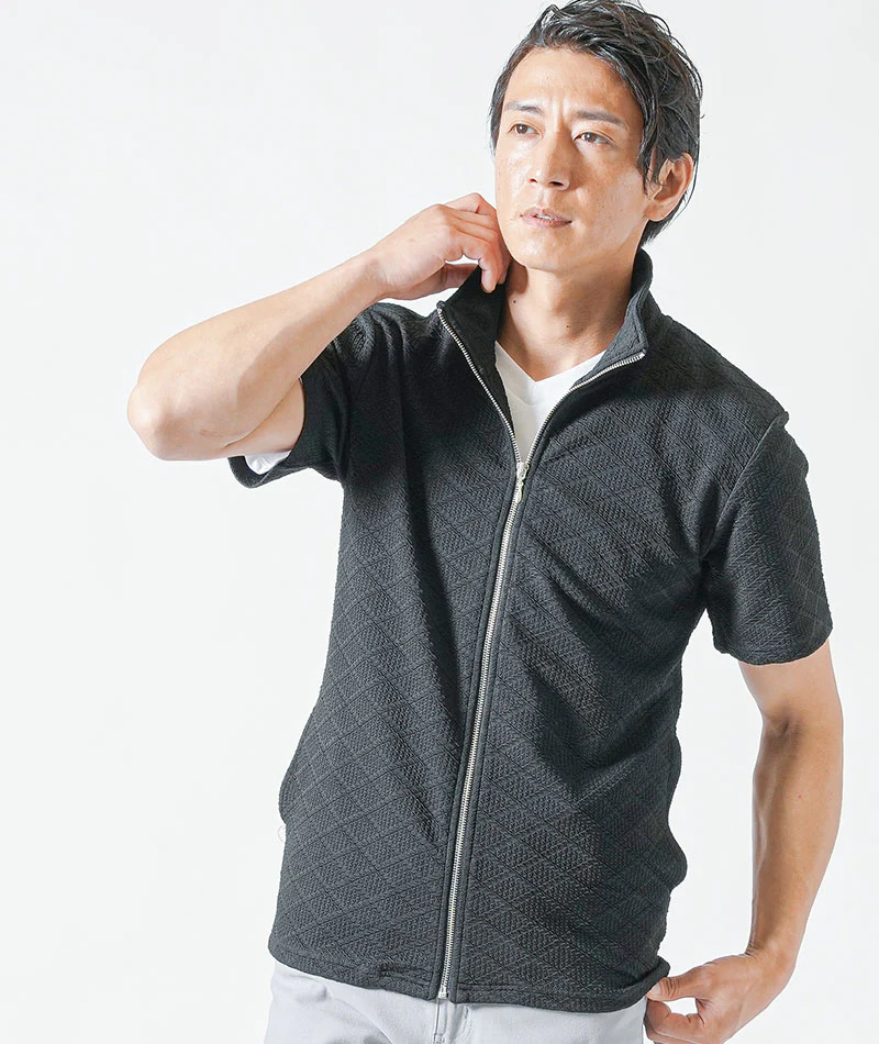 ちょいワル・イケオジメンズ夏の3点コーデセット　黒半袖ブルゾンジャケット×白半袖Tシャツ×グレースリムチノパンツ - Image 6