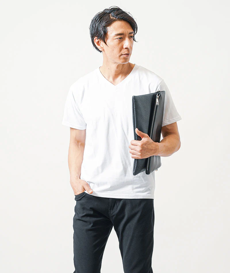 ちょいワル・イケオジメンズ夏の3点コーデセット　グレー半袖ポロシャツ×白半袖Tシャツ×黒ストレッチチノパンツ - Image 5