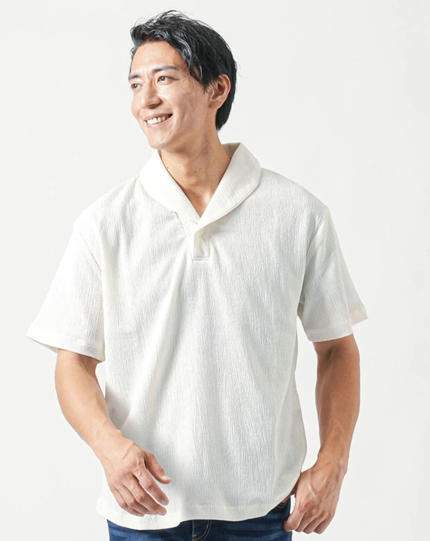 楊柳ストレッチショールカラー半袖Tシャツ - Image 3