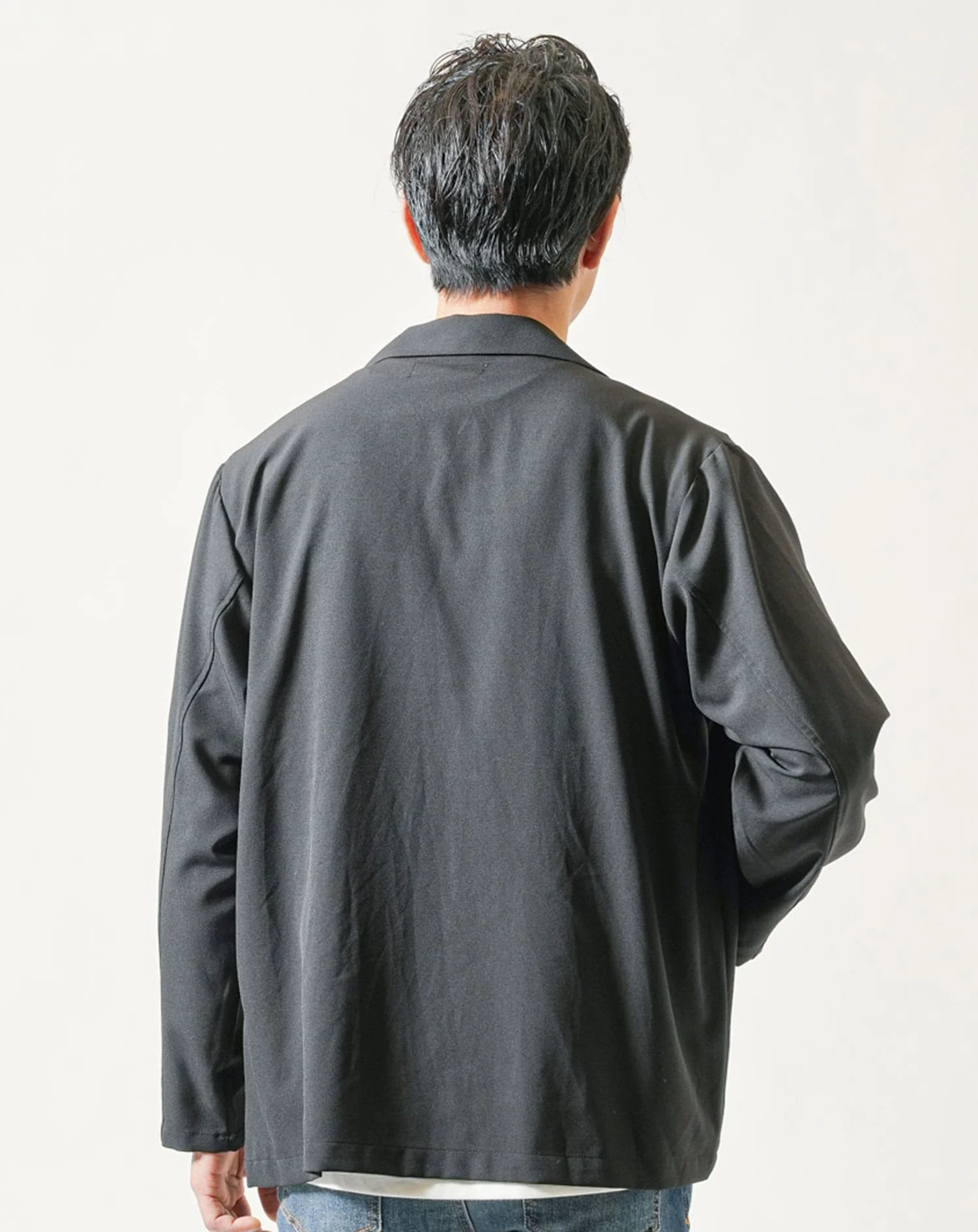 梨地ボタンレス長袖テーラードジャケット×半袖クルーネック白無地Ｔシャツ 2点セット - Image 6
