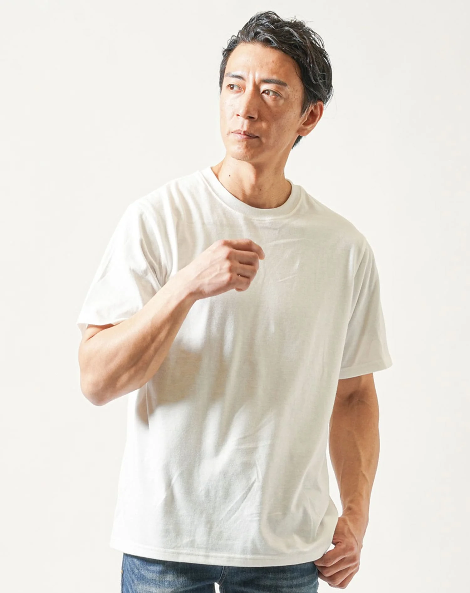 梨地ボタンレス長袖テーラードジャケット×半袖クルーネック白無地Ｔシャツ 2点セット - Image 7