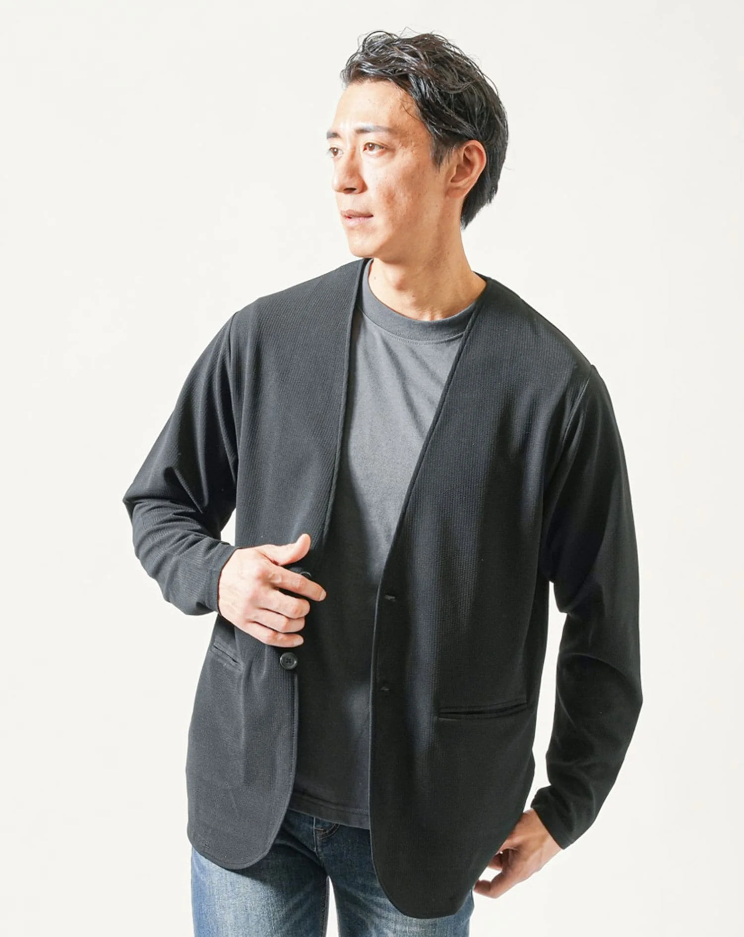 ノーカラー長袖ジャケット×半袖クルーネックＴシャツ 2点セット - Image 11