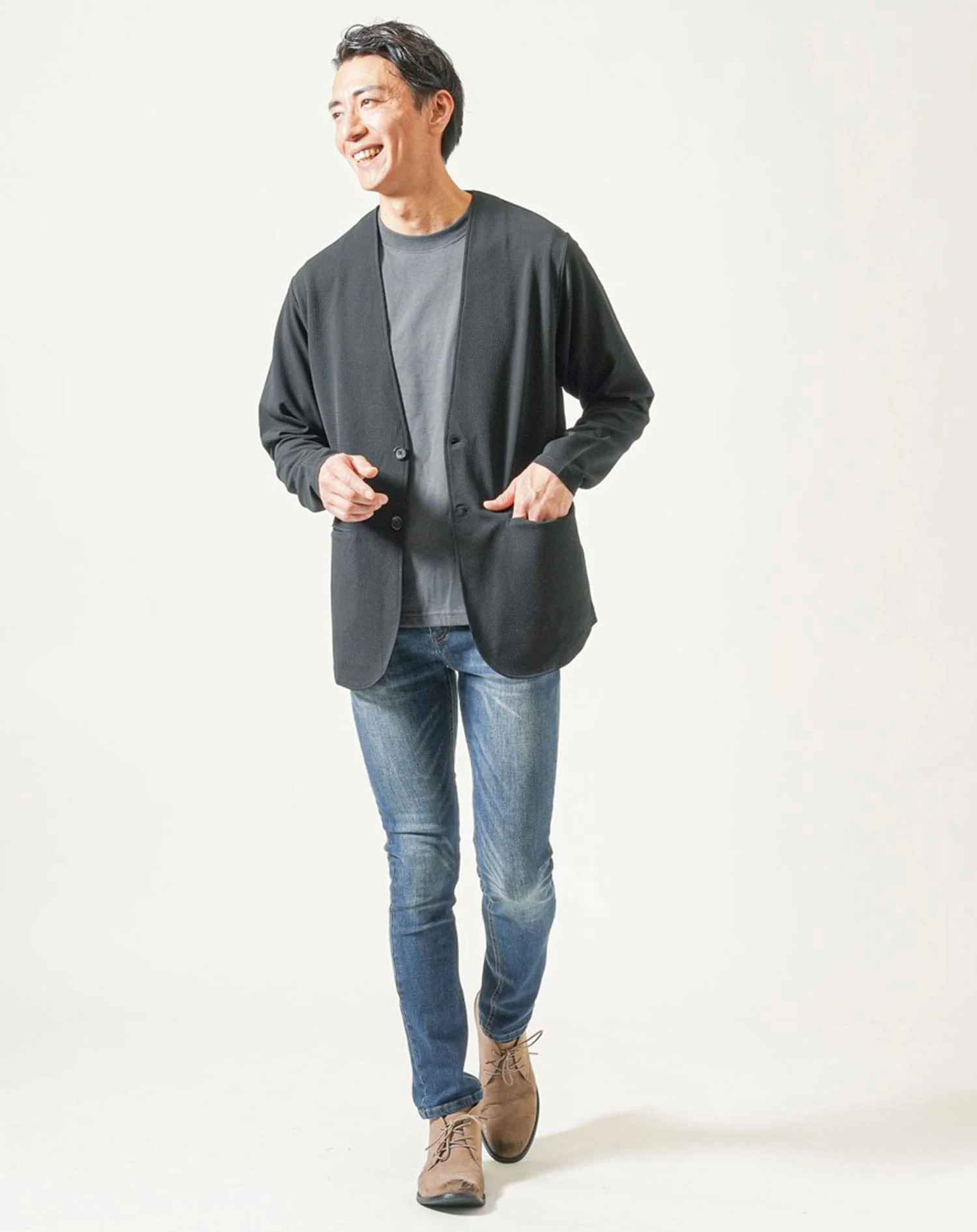 ノーカラー長袖ジャケット×半袖クルーネックＴシャツ 2点セット - Image 12