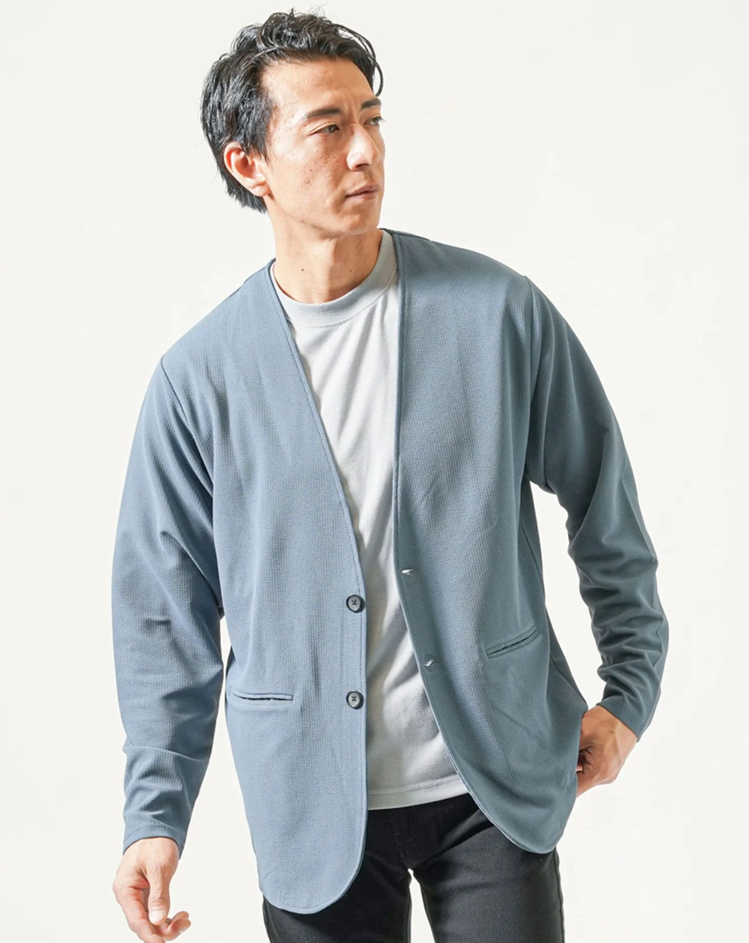 ノーカラー長袖ジャケット×半袖クルーネックＴシャツ 2点セット - Image 15