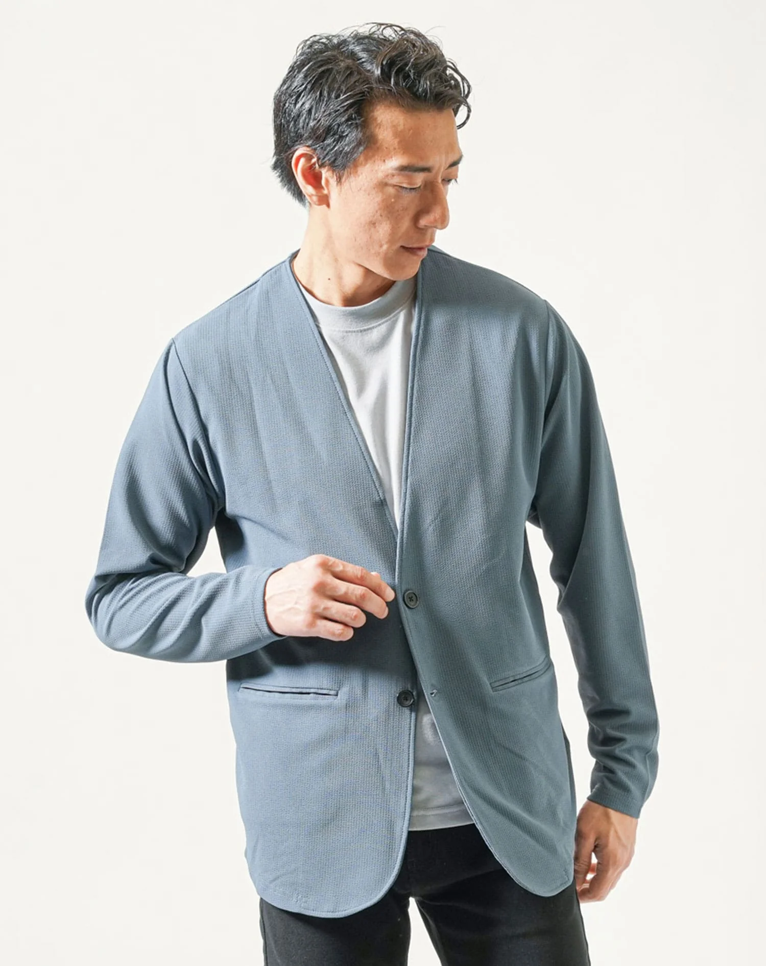 ノーカラー長袖ジャケット×半袖クルーネックＴシャツ 2点セット - Image 16