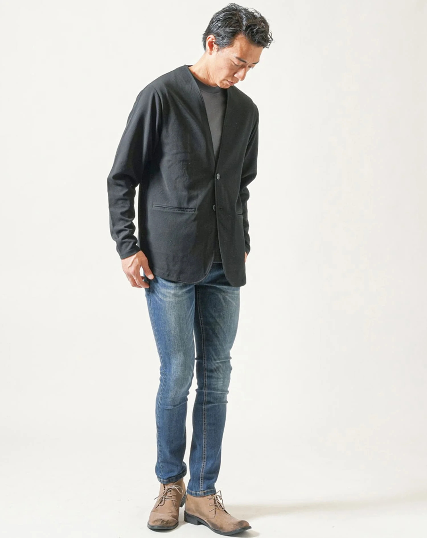 ノーカラー長袖ジャケット×半袖クルーネックＴシャツ 2点セット - Image 6