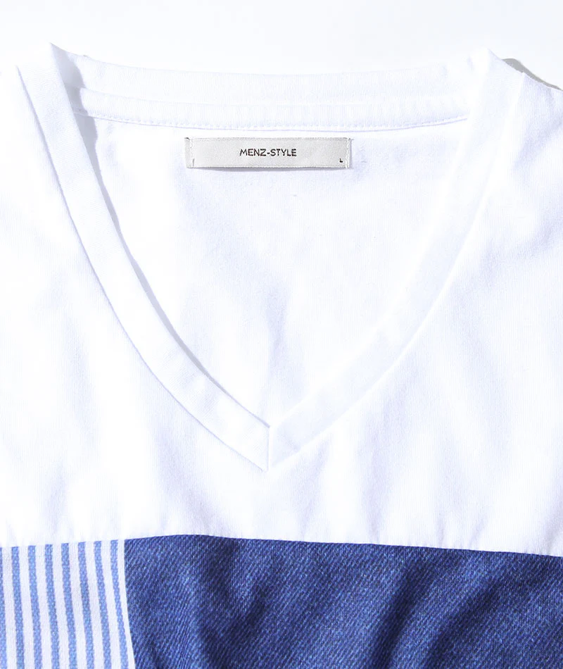 前身切り替えデザイン半袖VネックTシャツ - Image 10