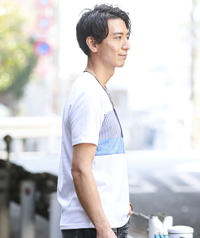 前身切り替えデザイン半袖VネックTシャツ - Image 8