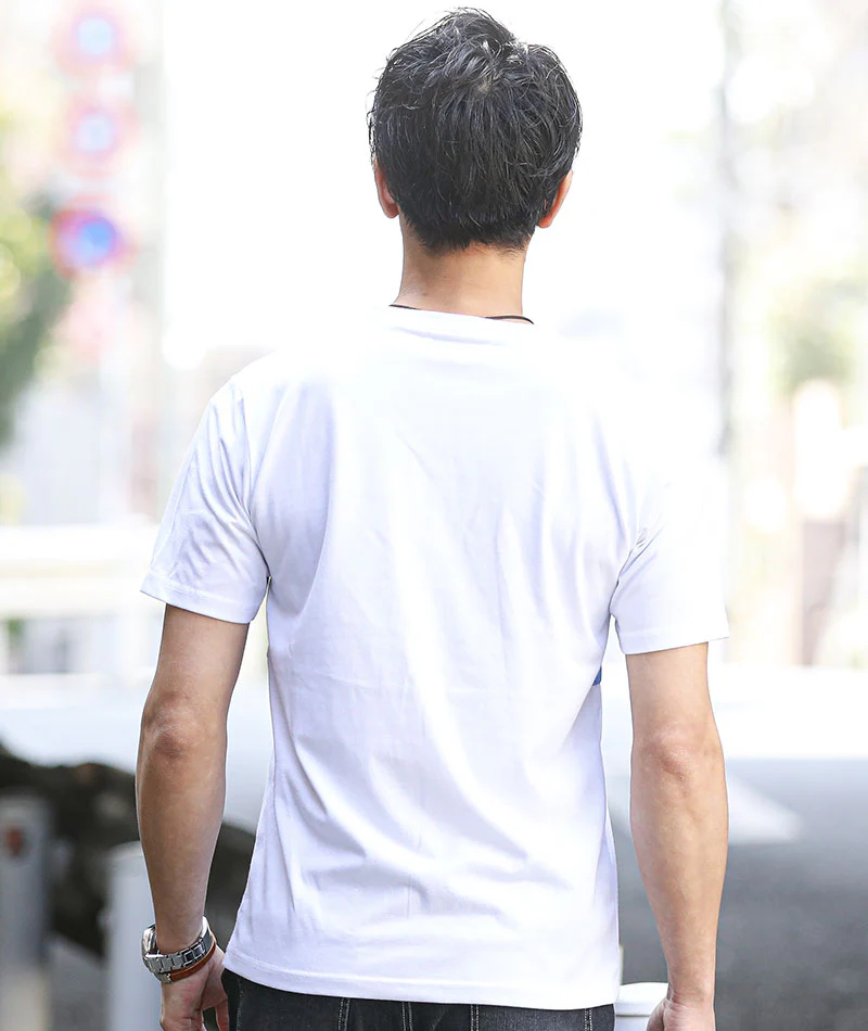 前身切り替えデザイン半袖VネックTシャツ - Image 9