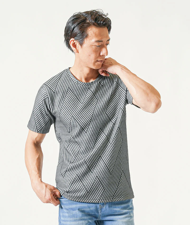 幾何学ジャガード半袖クルーネックTシャツ - Image 7