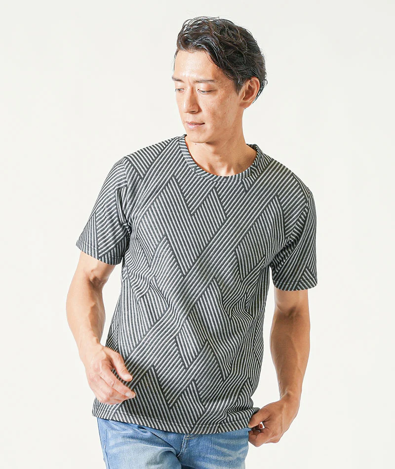 幾何学ジャガード半袖クルーネックTシャツ - Image 8