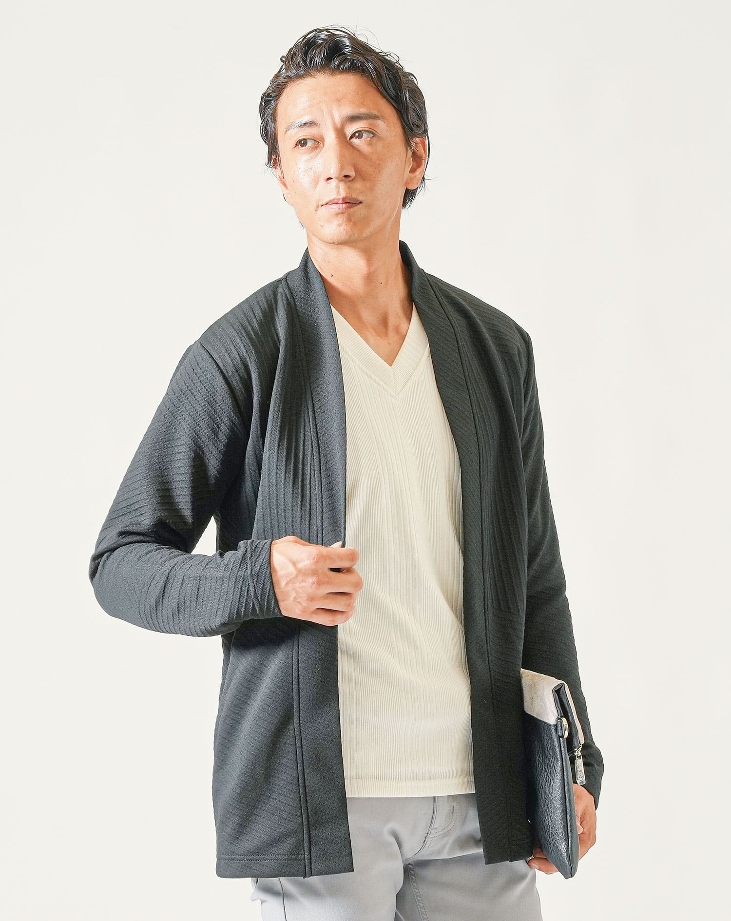 膨れバイアスジャガード長袖ボタンレスカーディガン - Image 16