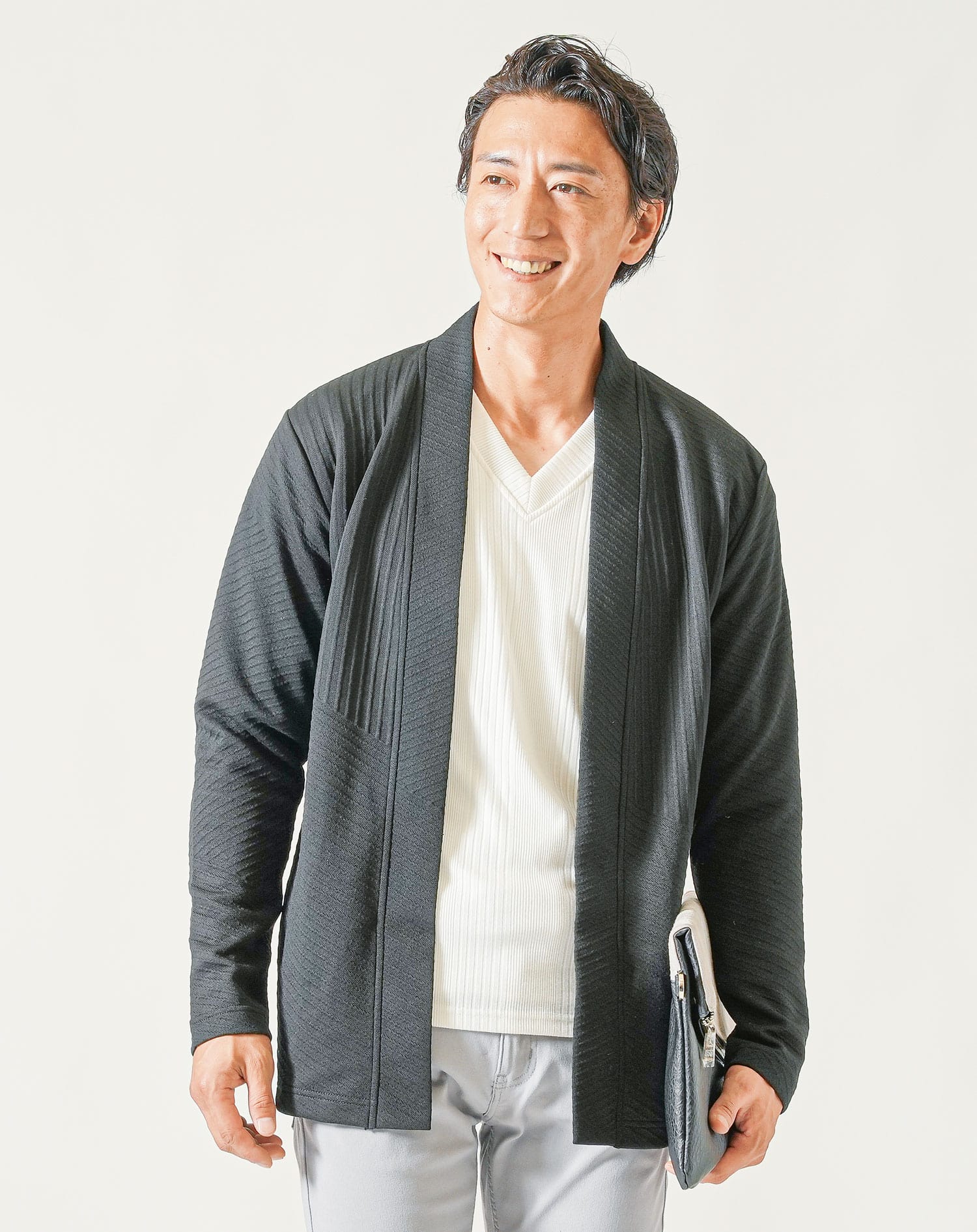 膨れバイアスジャガード長袖ボタンレスカーディガン - Image 17