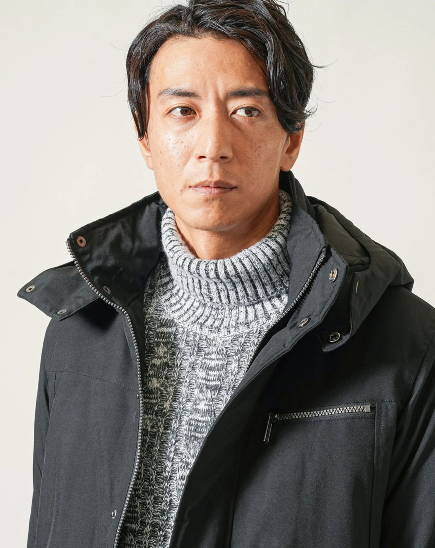ジップデザインフード付き中綿コート - Image 5