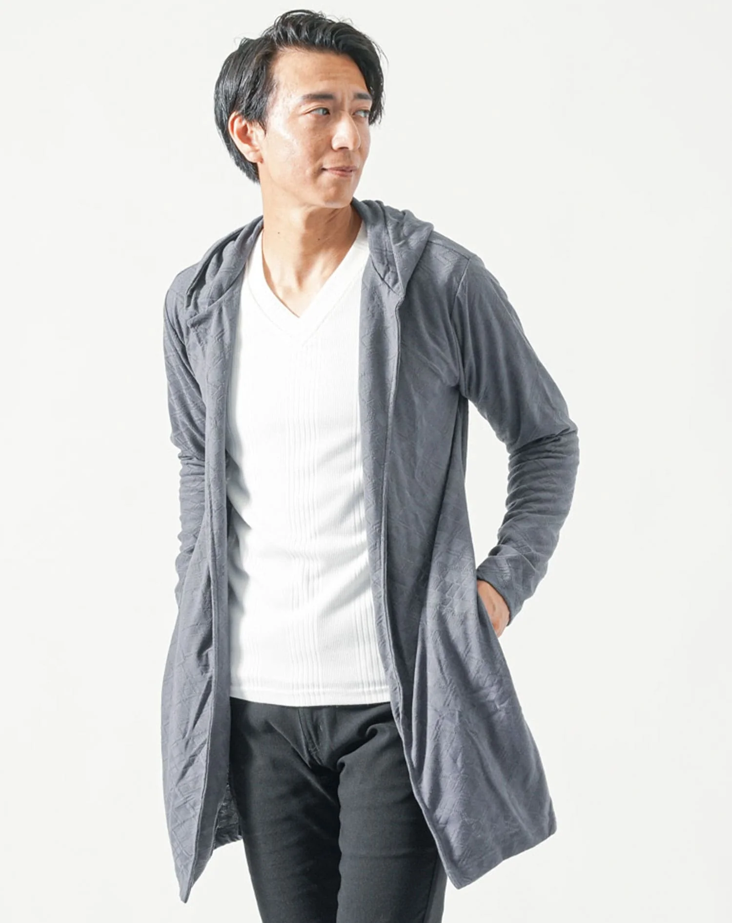 ランダムアーガイル長袖ロングパーカー - Image 10
