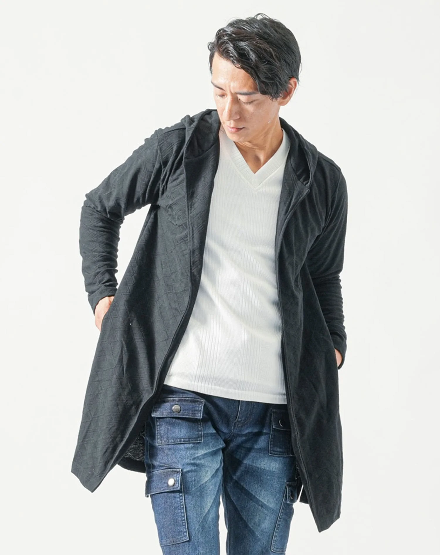 ランダムアーガイル長袖ロングパーカー - Image 3