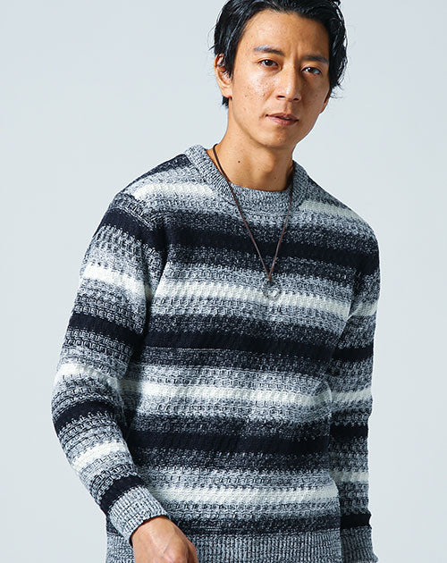 グラデーションボーダークルーネックニット - Image 3