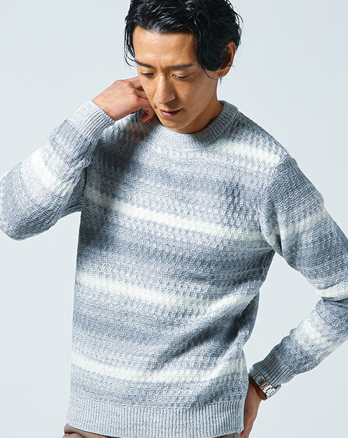 グラデーションボーダークルーネックニット - Image 4