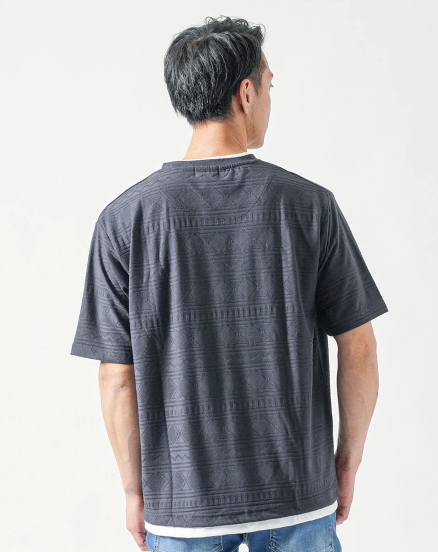 オルテガジャガードフェイクレイヤード半袖クルーネックTシャツ - Image 6