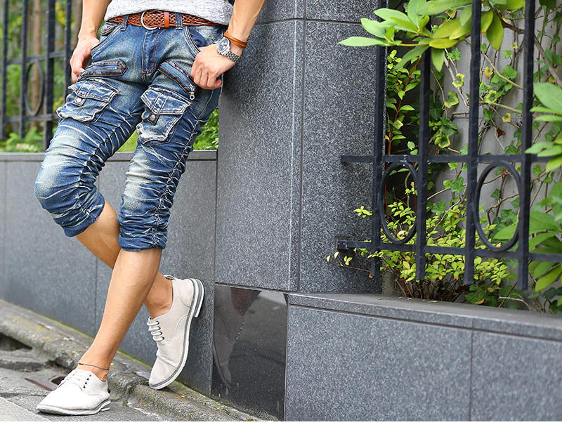 シャーリング加工PU使いフラップポケットクロップドデニムパンツ - Image 8