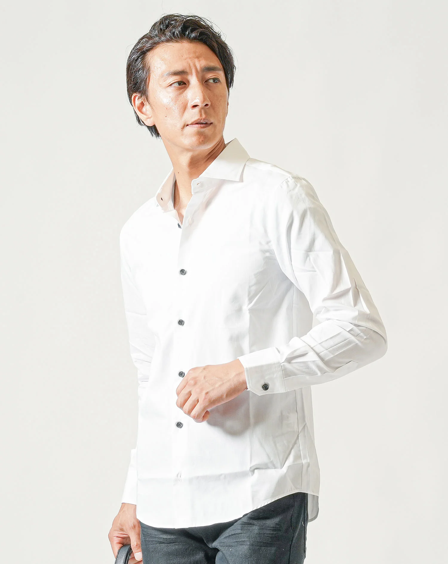 日本製ホリゾンタルカラー・ボタンダウン長袖スリムフィットシャツ - Image 13