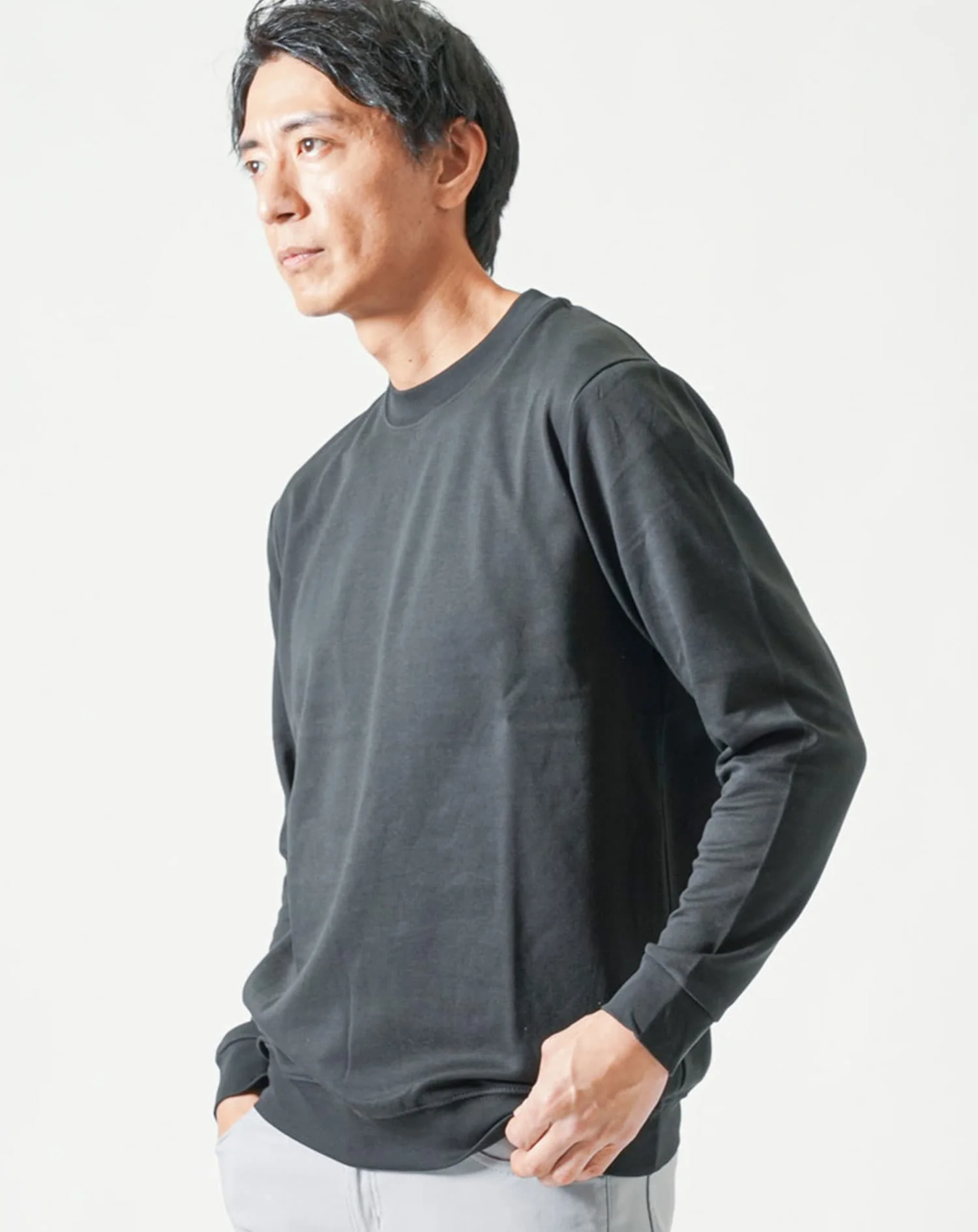 裏起毛スムースコットン長袖クルーネックTシャツ Biz - Image 13