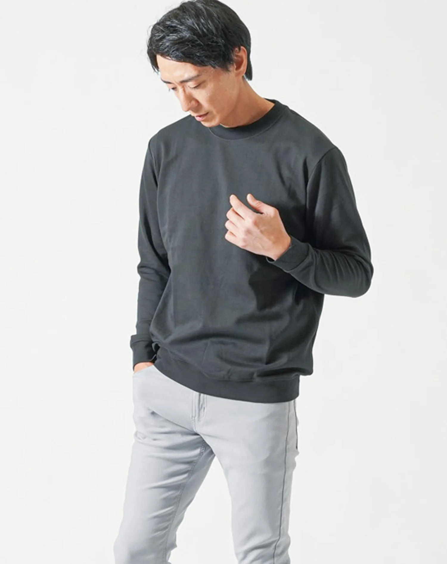 裏起毛スムースコットン長袖クルーネックTシャツ Biz - Image 15