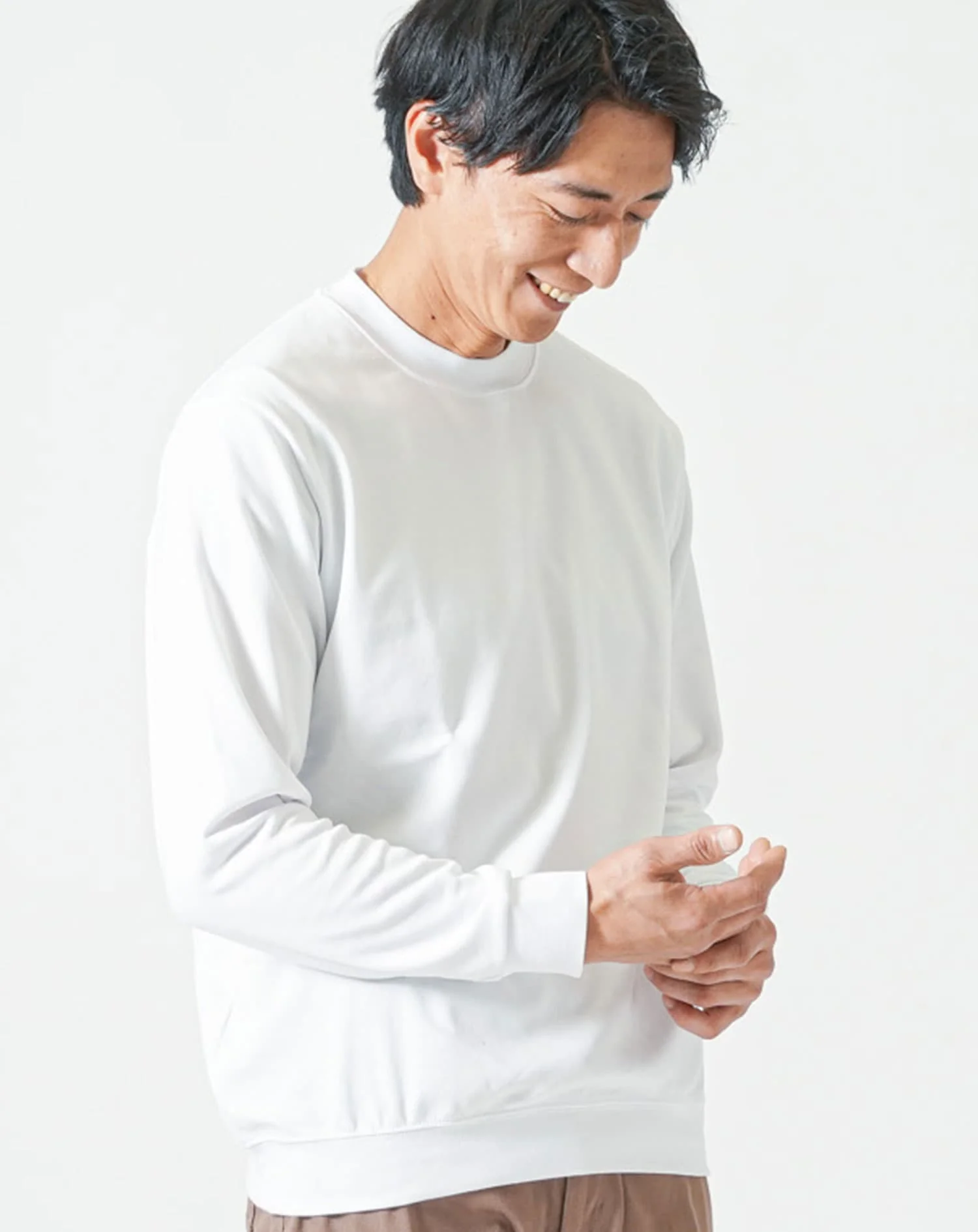 裏起毛スムースコットン長袖クルーネックTシャツ Biz - Image 3