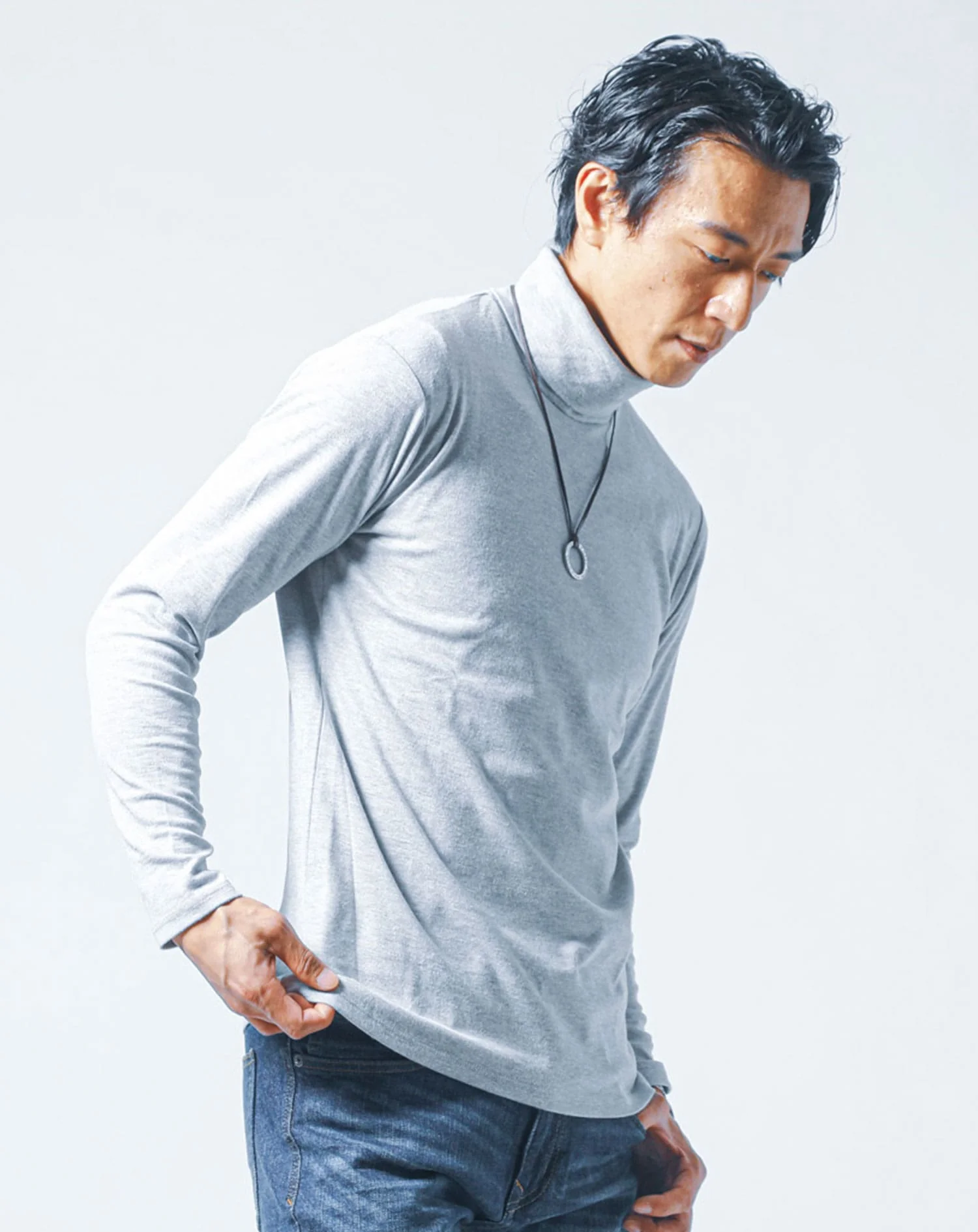 裏起毛素材無地・ボーダー長袖タートルネックTシャツ Biz - Image 23