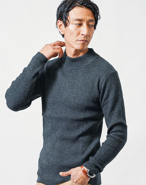 リブ編みスリムハイネックニット Biz - Image 5